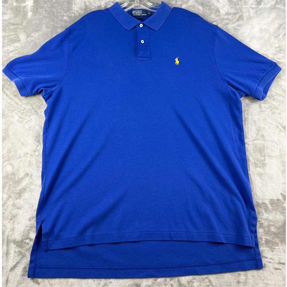 Polo Ralph Lauren Polo Shirt Mens XL Classic Fit Royal Blue Yellow Pony EUC